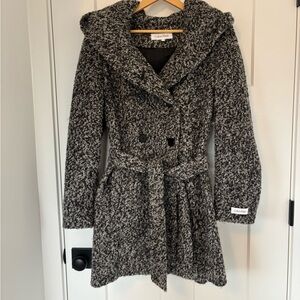 New Calvin Klein Wool Blend Hooded Coat Women's Tweed Boucle 8 medium